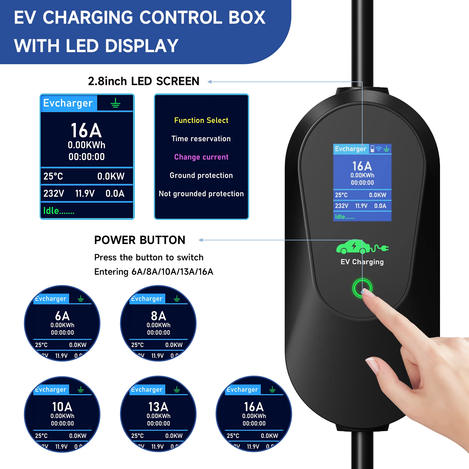 AFYEEV 3600W Portable Type 2 IEC62196-2 EV Charger Type1 SAE J1772 Electric Car Charger EU Plug WiFi Bluetooth APP Control