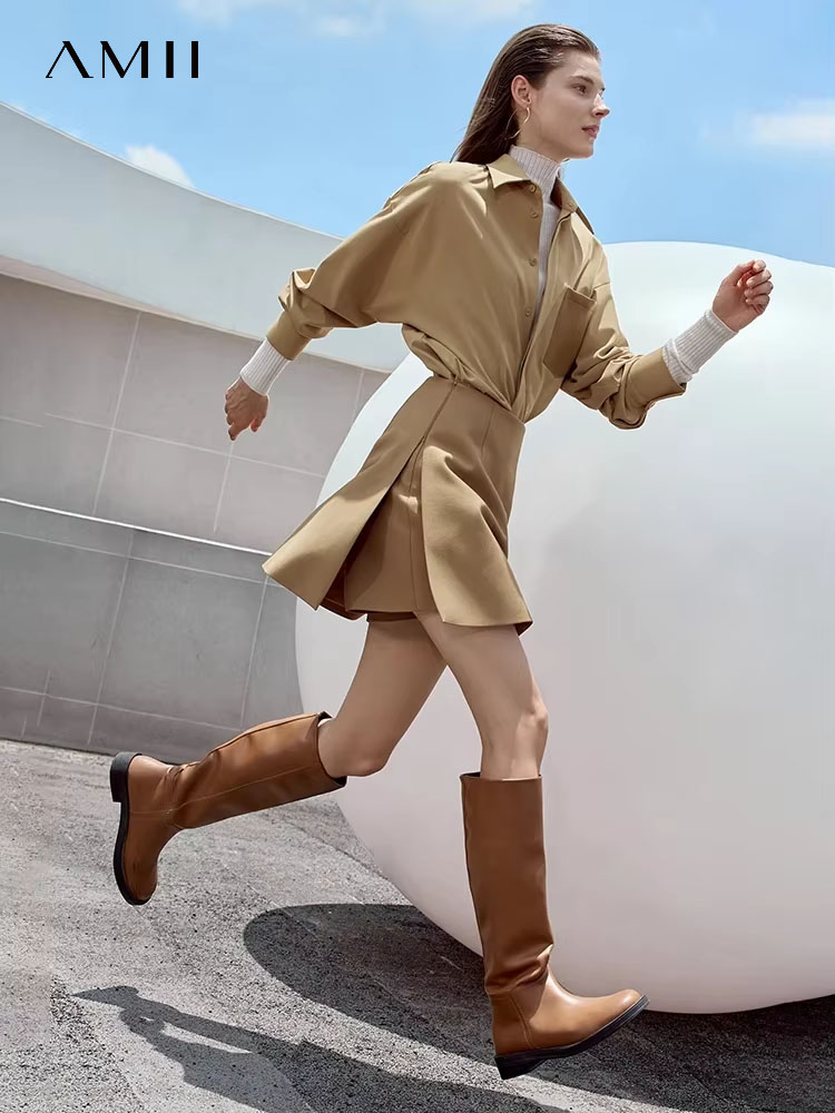 AMII-faldas cortas informales minimalistas para mujer, minifalda acampanada de cintura alta, moda de otoño 2025, para oficina y ir al trabajo 12343035