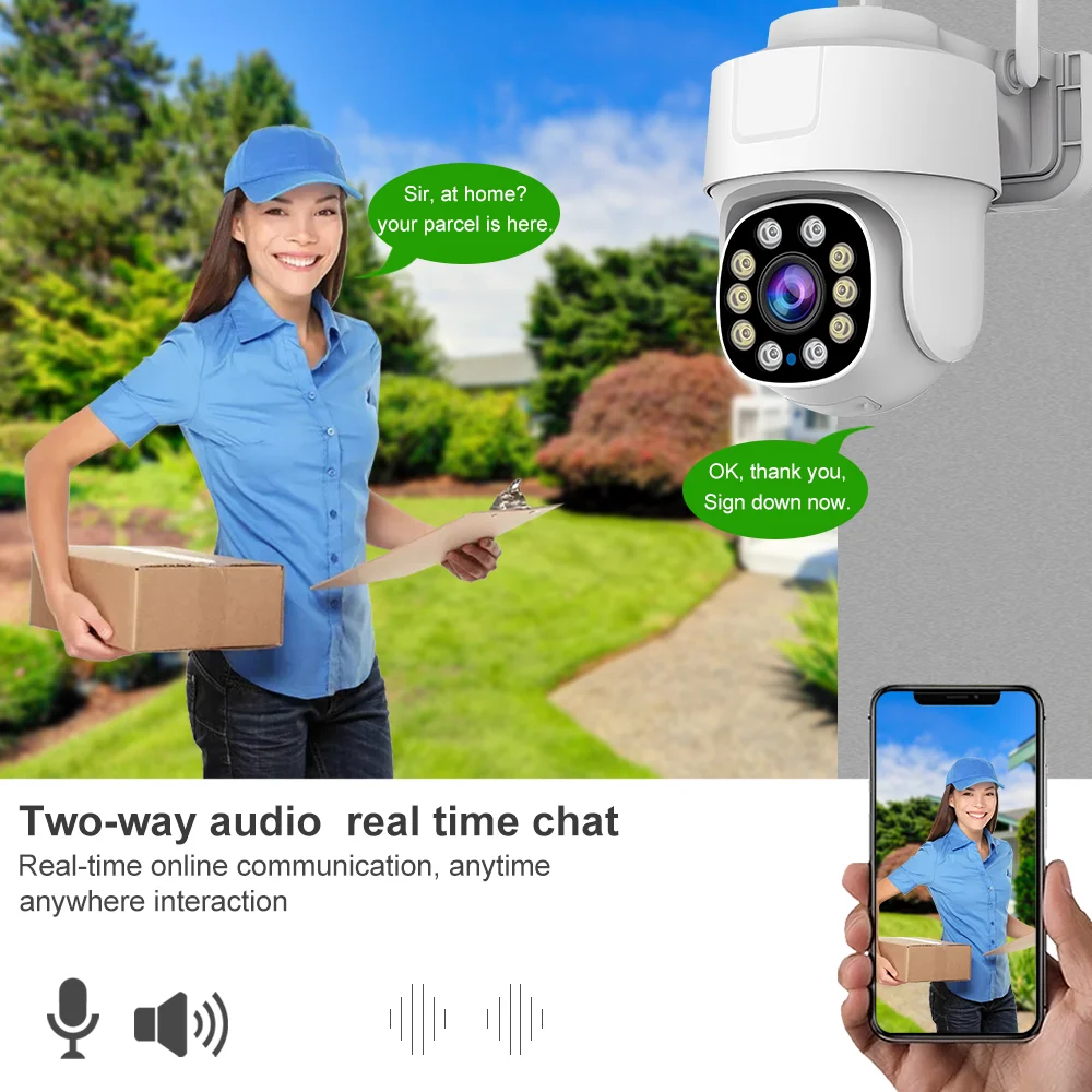 Cámara Wifi con Zoom PTZ 10X, videovigilancia inteligente de seguridad para el hogar para exteriores, cámaras IP inalámbricas de 5MP, seguimiento humano automático AI