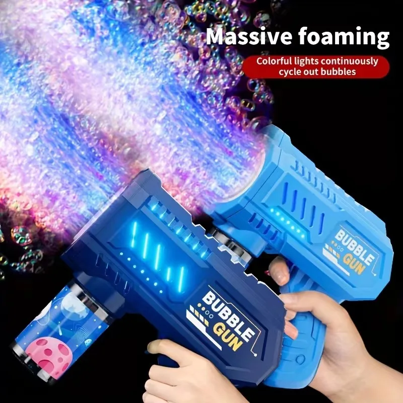 Pistola de bolhas totalmente automática, máquina de bolhas de foguete, soprador automático com brinquedo líquido de bolhas para crianças, praia, presentes de bolhas ao ar livre