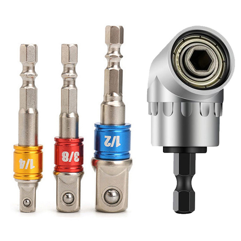 Black 105 ° Turning Screwdriver Joint Electric Drill Corner Socket Screwdriver Head 3PC Hexagonal Conversion Extension Tool Set
