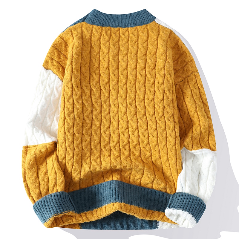 Nueva moda Primavera Invierno, suéter suelto de retales, ropa de calle para hombres, suéteres casuales de alta calidad para hombres, jerséis de punto cálidos para hombres
