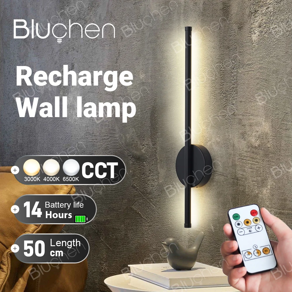 Lâmpada de parede LED sem fio 5V recarregável 50cm 80cm luz de parede com controle remoto moderna lâmpada de cabeceira para quarto preto