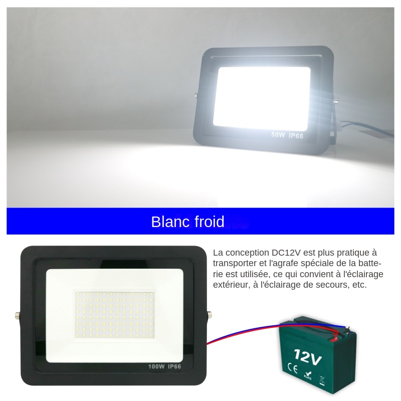 DC12V Led projecteur 20W 30W 50W 100W projecteur extérieur IP66 réflecteur de lumière étanche Portable 12 volts Led lumières