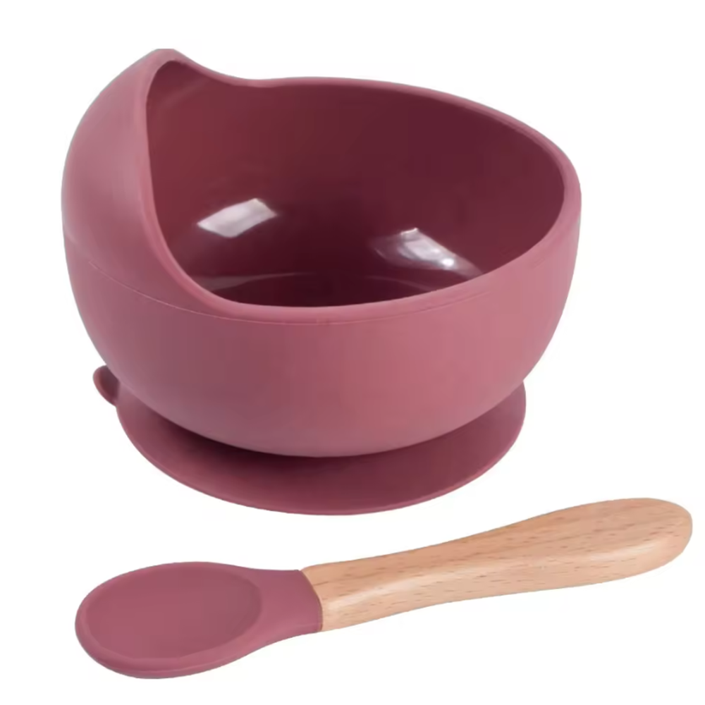 Set di ciotole e cucchiai in silicone per bambini da 2 pezzi per set di alimentazione per bambini in silicone per bambini Stoviglie per alimentazione per bambini Ciotola in silicone per ventosa per bambini