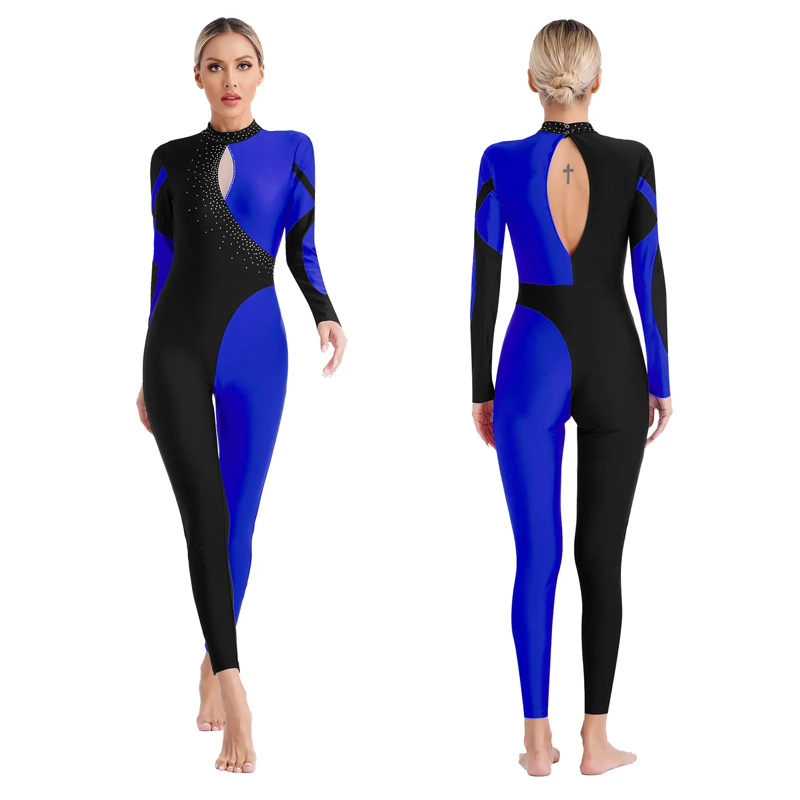 Frauen Langarm Strass Ballett Tanz Gymnastik Trikot Eiskunstlauf Akrobatik Yoga Bühne Leistung Body Overall