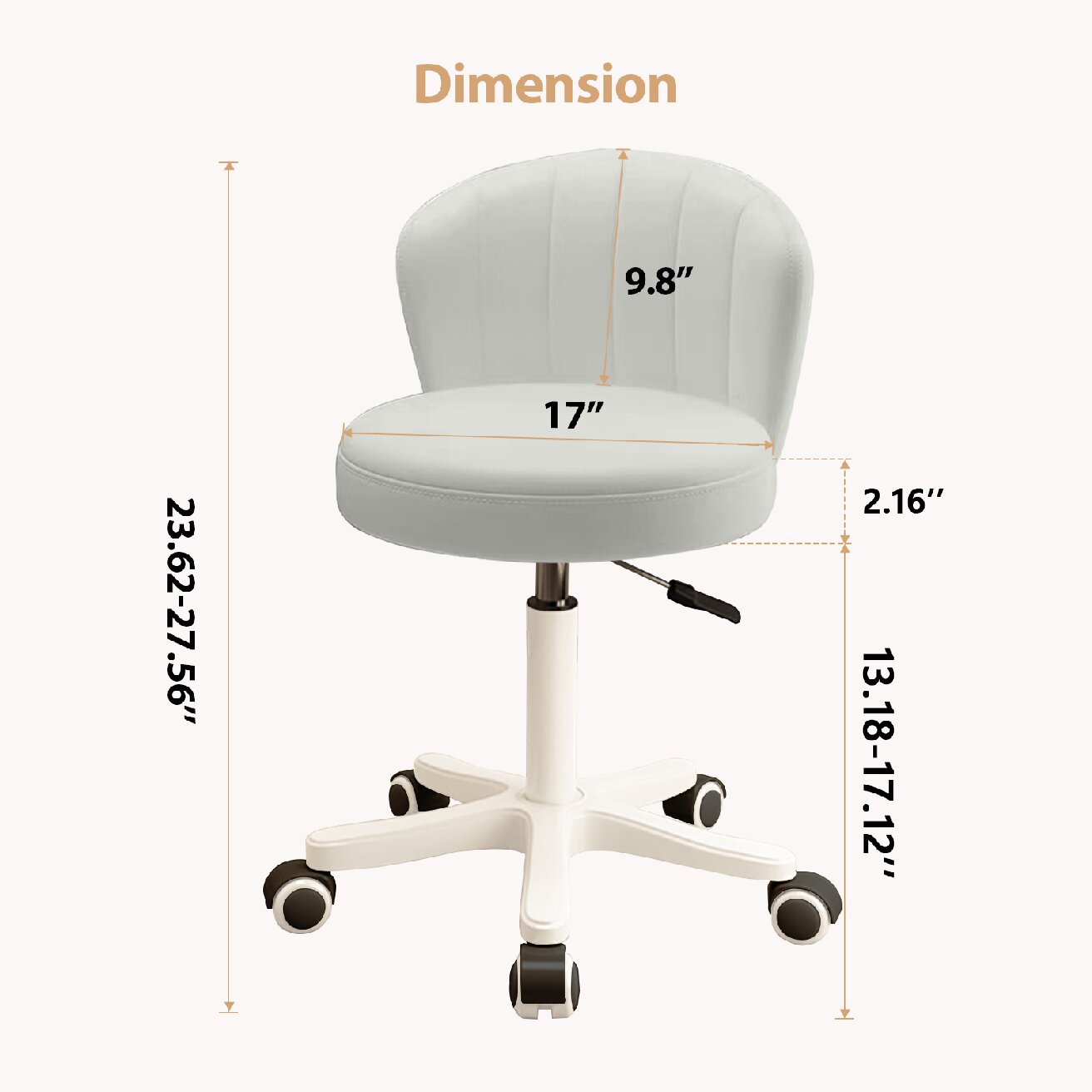 Small Round Rolling Desk Chair Armless Comfy Vanity  with Low Backrest PU Leather Height Adjustable Swivel Work Spa Chair