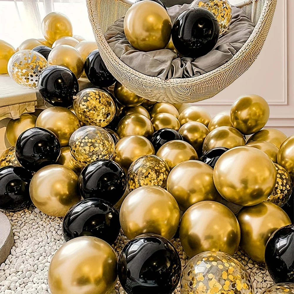 16 ชิ้นสีดําและโลหะทองลูกโป่งสําหรับงานแต่งงานวันเกิด Graduation Party ตกแต่ง