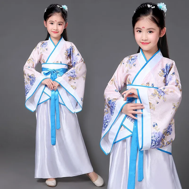 Crianças conjunto antigo traje chinês dança desempenho cosplay vestido tradicional chinês para meninas mostrar criança hanfu vestido roupas