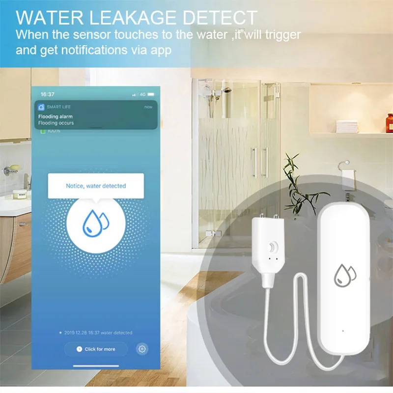 Tuya Smart Flood Leakage Sensor Remote Monitor WiFi Water Overflow Level Detector Water Leak Sensor Security Sound Alarm System