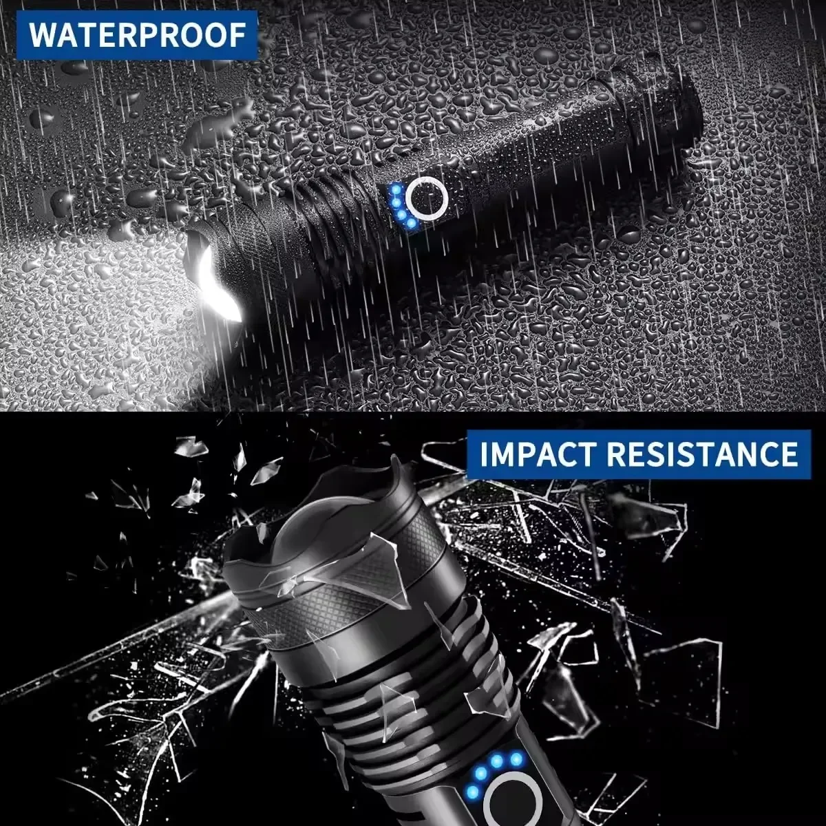 Potente linterna LED, recargable por USB, luz de mano, linterna con Zoom telescópico, linterna de pesca para acampar al aire libre
