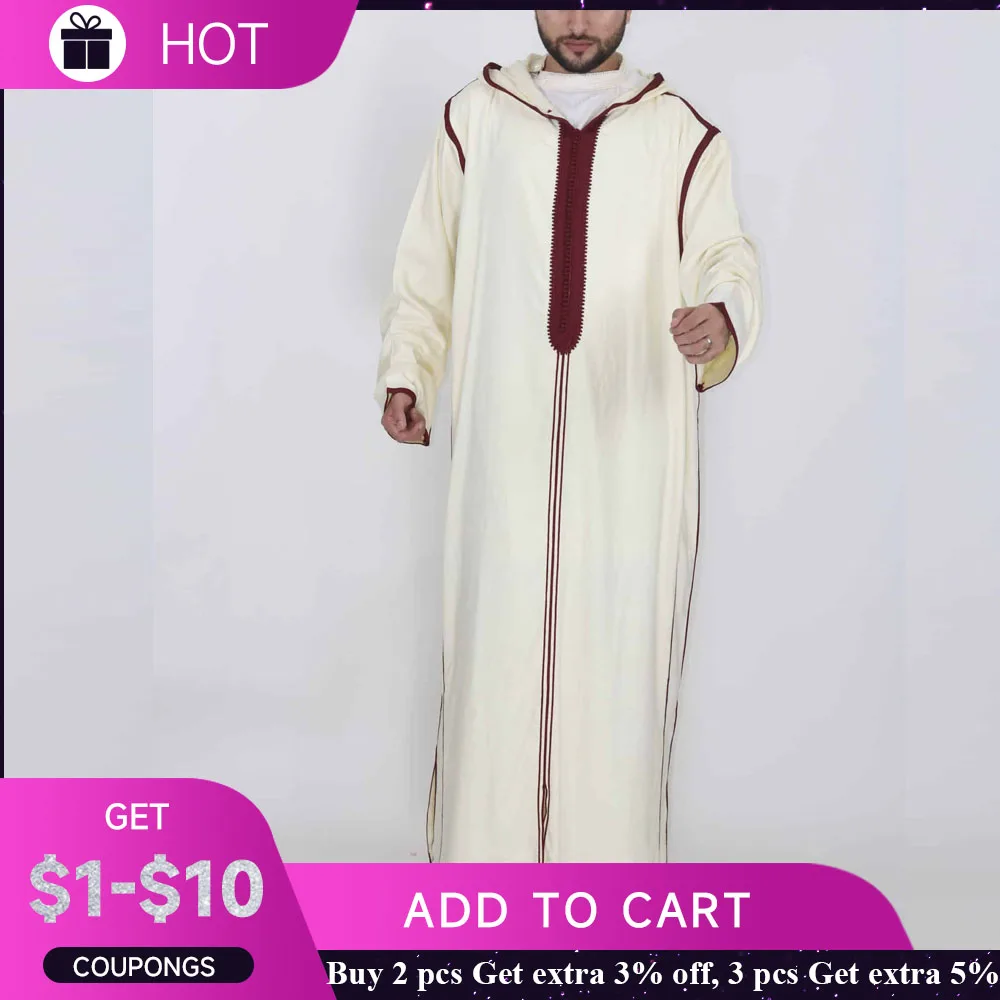 Abaya Jellaba für Männer Islam Kameez Thobe New Arab Herren Kapuzen hemd Muslim Robe Langarm Galabia Musulamne Boubou Mann Qamis