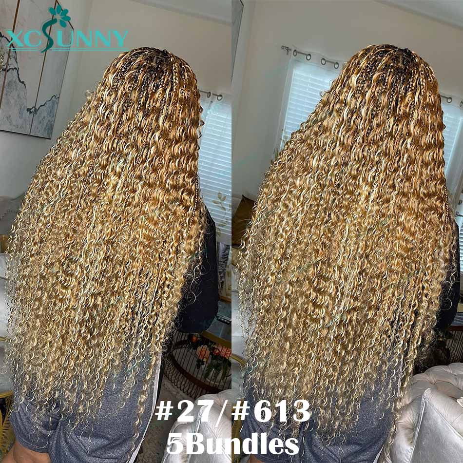 ハイライトバルクカーリー人毛編組ブロンド 613 27 ディープウェーブダブル描画バルク人毛バンドルなし横糸自由奔放に生きる三つ編み