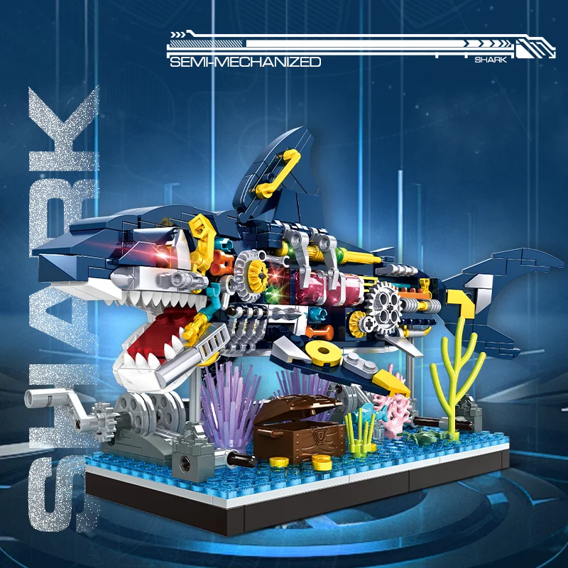Ocean Shark Marine Biology Bouwsteenset, Zeedieren bouwsteen speelgoedhuis met displayrek, verjaardag, vakantiecadeaus