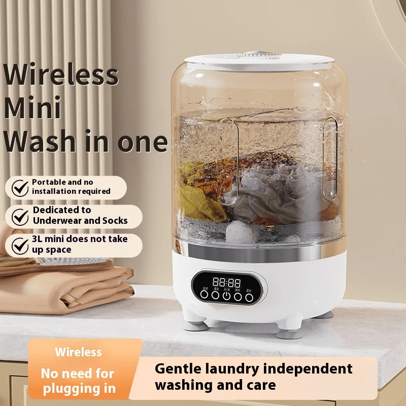 Mini machine à laver turbo 3L, entièrement automatique, petite machine à laver portable avec chargement USB pour chaussettes et sous-vêtements spécifiques.