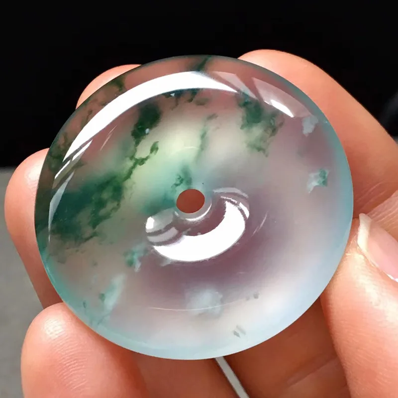 Ice Type Floating Flower Processed Jade Pendant Myanmar Floating Green Flower Peace Buckle Imperial Green Jade Yang Green Hangin