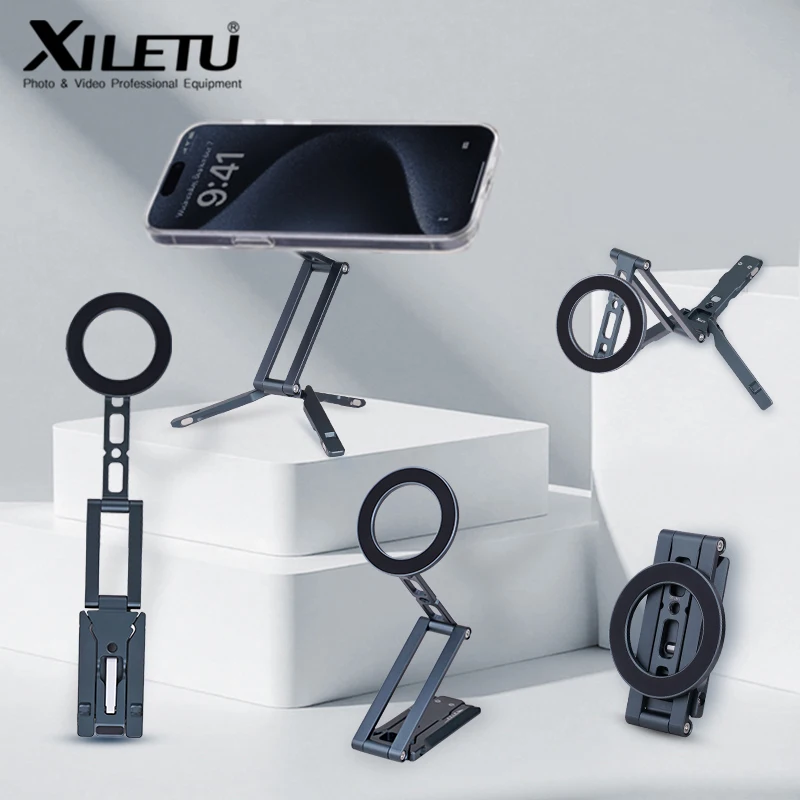 XILETU Magsafe trípode magnético para teléfono con gancho soporte de escritorio plegable para teléfonos inteligentes iPhone Selfie Video