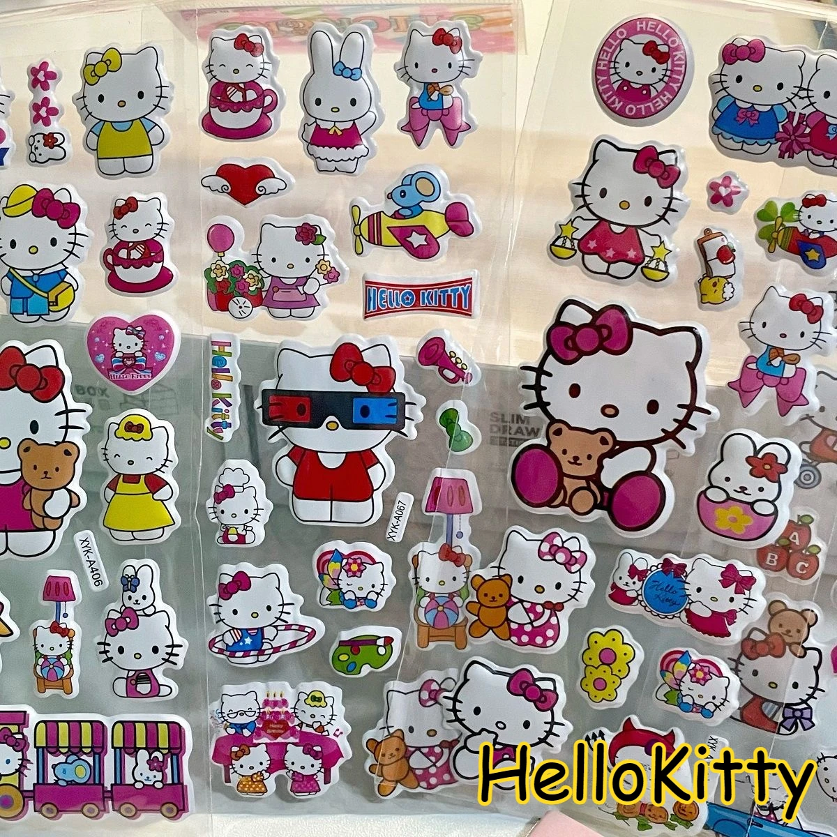 12Steets น่ารัก Hello Kitty สติกเกอร์ Kawaii สามมิติ 3d Sanrio สติกเกอร์การ์ตูนไม่มีการทําซ้ํา DIY ของเล่นเด็ก Decals