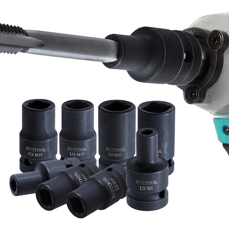 9-teiliges Gewindebohrer-Set M6-M24, legierter Stahl, Maschinenhahnhalter, 1/2 Zoll, quadratische Schnittstelle, Schnellwechsel-Gewindebohrer-Adapter für Elektrowerkzeug