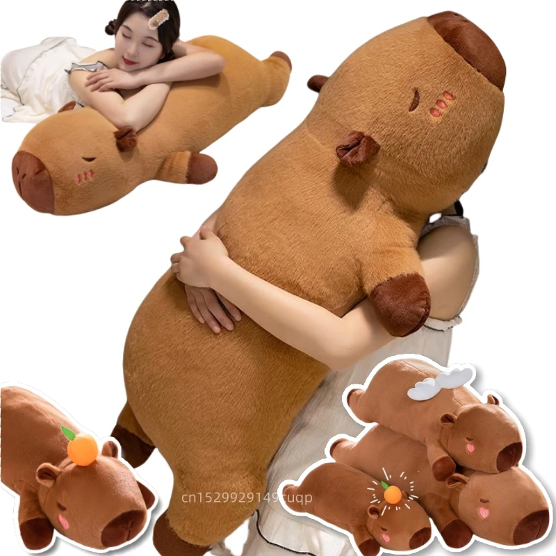 60cm-100cm kawaii dos desenhos animados tira gigante capivara boneca de pelúcia travesseiro deitado marrom laranja asas criativo capivara brinquedo de pelúcia decoração de casa