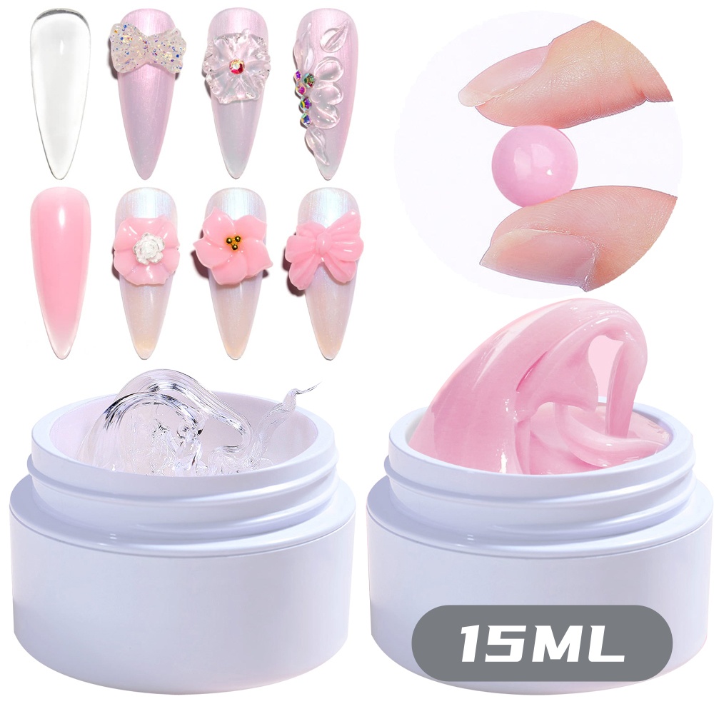 Gel constructor sólido rosa/claro/blanco para uñas, Gel duro para extensión de uñas, escultura 3D no pegajosa, Gel artístico de poliéster para uñas Diy