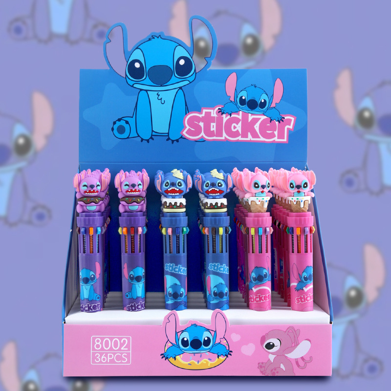 Disney Stitch 6/36 pièces stylo à bille dessin animé 10 marqueur de couleur 0.7 enfants Graffiti multicolore stylo à main étudiants apprendre papeterie