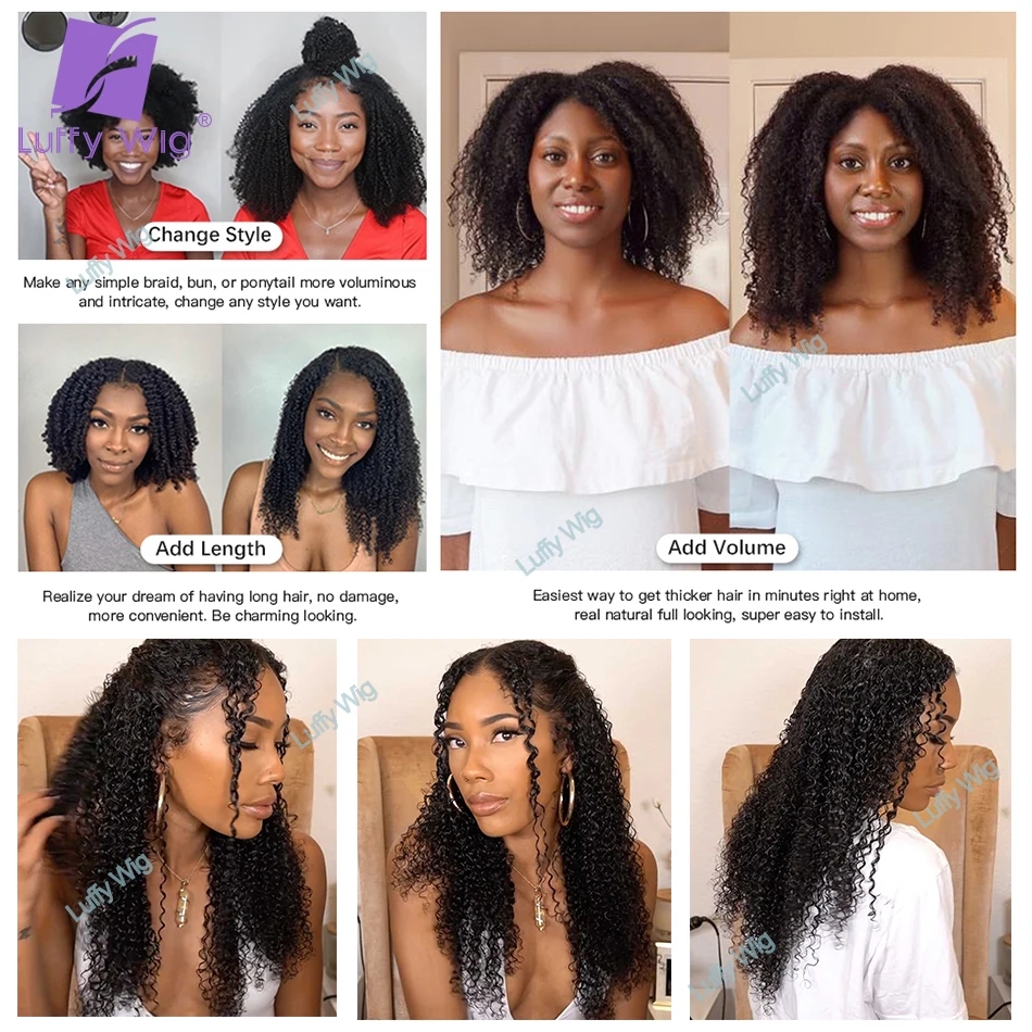 Luffy-Extensions de Cheveux Humains Brésiliens Remy à Double Proximité, Mèches Afro Crépues et Bouclées, 100%