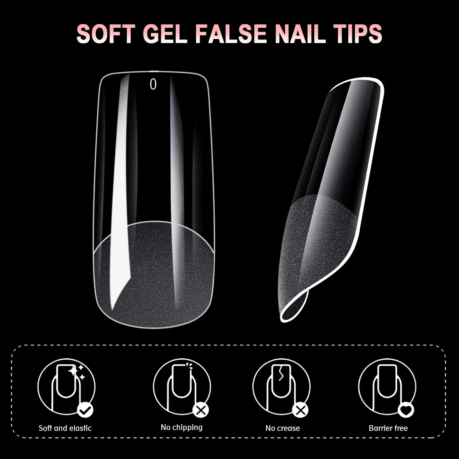 600 pontas de unhas de gel macio dos pces, pontas de unhas acrílicas claras meio foscas pré-em forma dicas de unhas falsas para ferramentas de manicure da extensão do prego