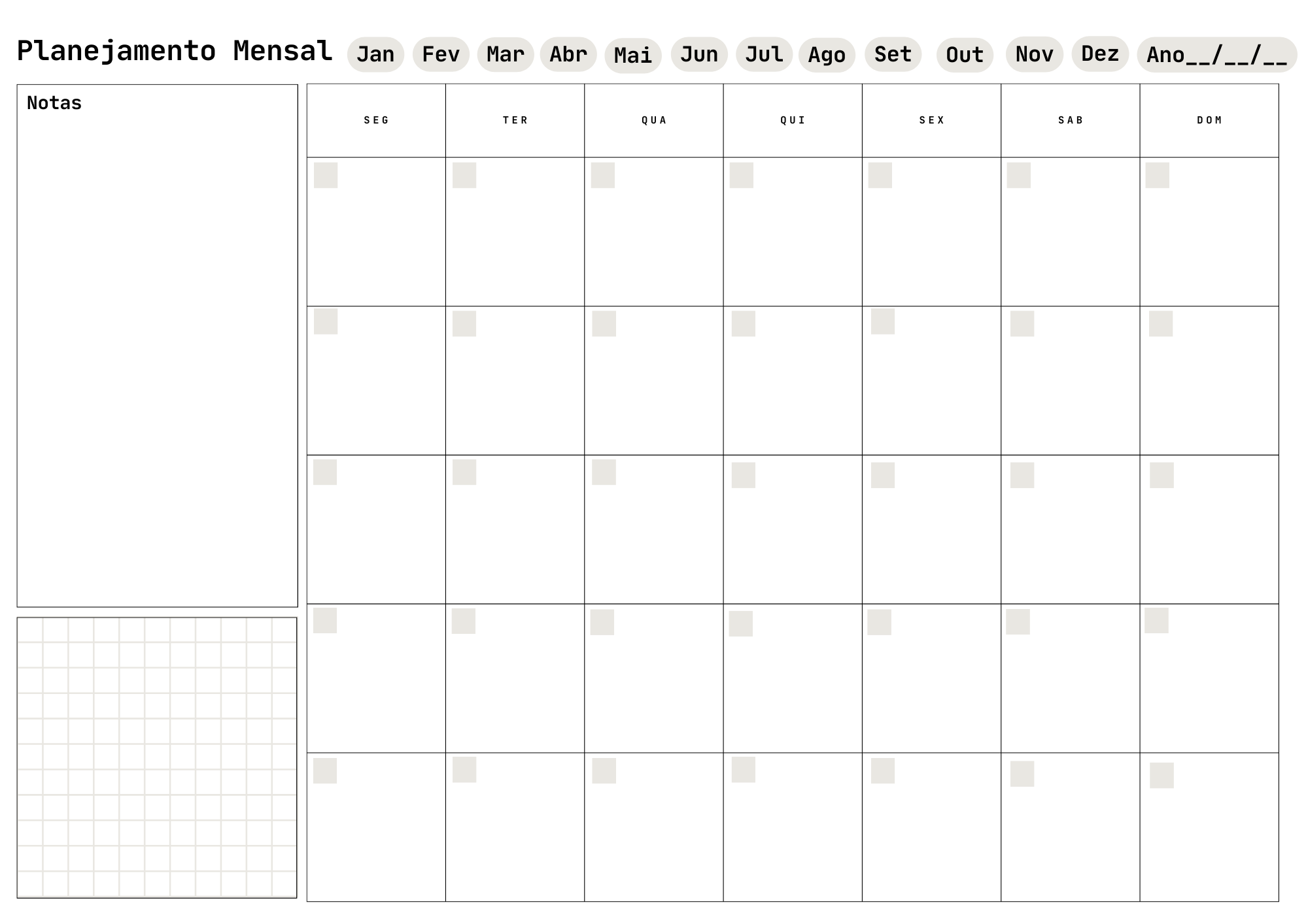 Planner De Mesa A3 Mensal Não Datado 24 Folhas