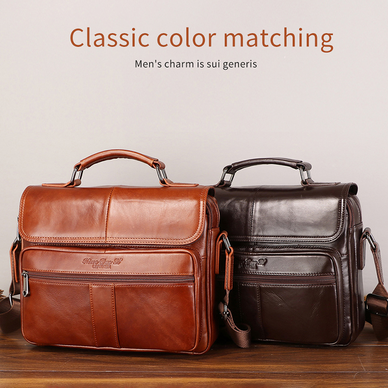 Maletín de cuero genuino para hombre, bolso de mano Vintage de lujo, bolso de hombro de cuero de vaca, Ipad, Mensajero de negocios, bolso cruzado lateral