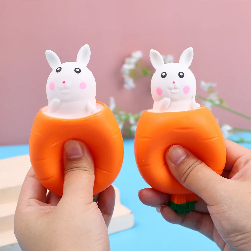 2 個粘着ニンジンウサギスクイーズ伸縮おもちゃキッズ子供大根ウサギカップピンチ音楽おもちゃクリエイティブストレスリリーフギフト