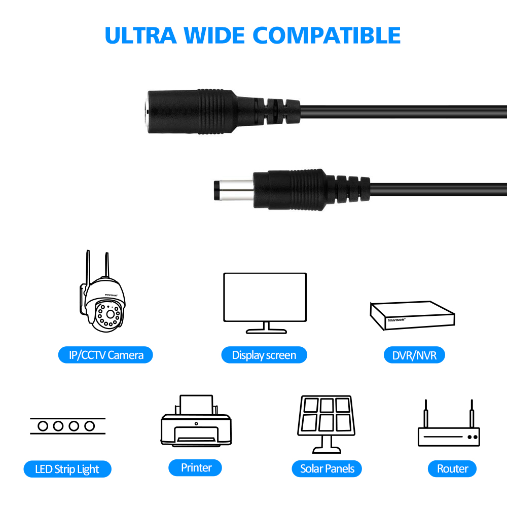 Ls vision 5m 16.5ft dc extensão 5.5x2.1mm cabo de alimentação extensor para câmera de segurança cctv tira led cabo de extensão de 12 volts
