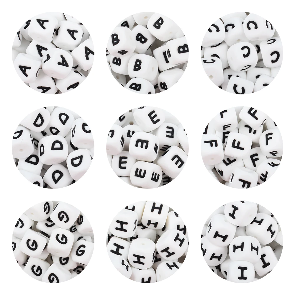 10/26/50/100 pçs letras contas 12mm silicone alfabeto contas inglês para fazer jóias diy nome frisado caneta chaveiros acessórios