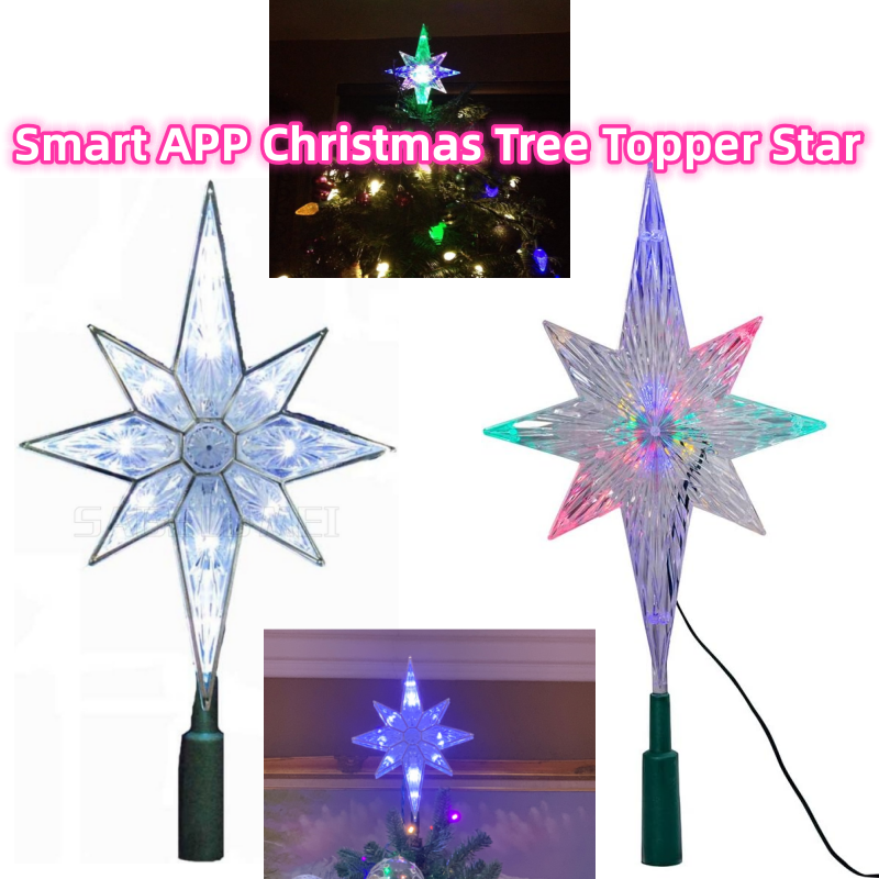 Weihnachtsbaumspitze Neujahr Dekor Smart APP Remote Music Sync Control RGB Farbe Doppelschicht Stern Weihnachtsbaum Stern Dekor Lichter