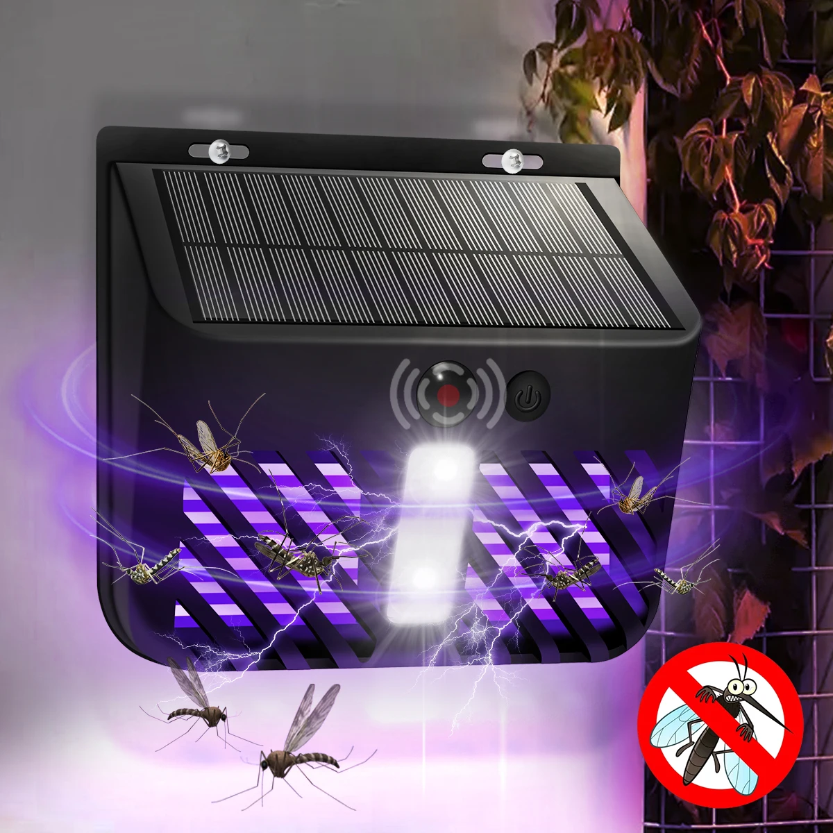 Exterminador de insectos con luz Solar, matamosquitos para exteriores con Sensor de movimiento, trampa para moscas alimentada por energía Solar impermeable para pared de jardín y patio