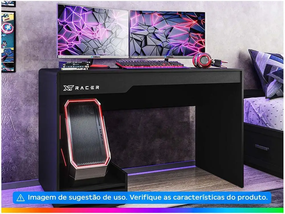 Mesa Gamer XT Racer Line Preto e Branco