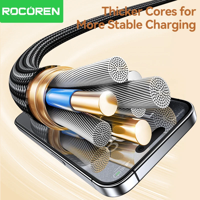 Rocoren 240W USB C 유형 C 고속 충전 데이터 케이블 PD3.1 MacBook iPhone 16 15 Samsung Galaxy S24 용 빠른 충전 유형 C 코드