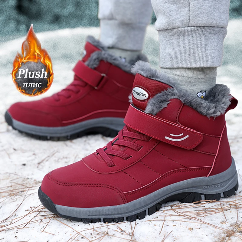 Botas Mujer Botas de nieve para mujer en invierno con plumas de felpa y aislamiento grueso Zapatos de algodón ligeros antideslizantes para hombre