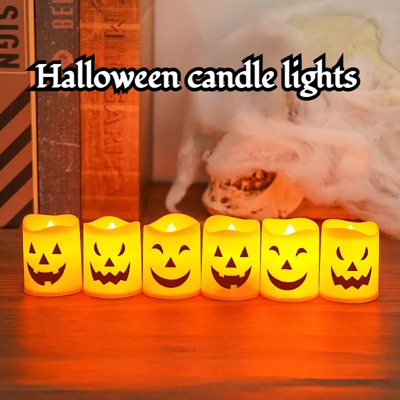 6 Stücke LED Kerzenlicht Batteriebetriebene Kürbis Schädel Geist Gruseliges Licht Halloween Party Decora Ambiente Elektronische Kerzenlichter