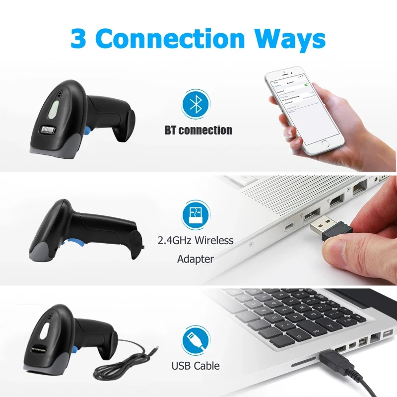 Bluetooth Wireless/Wired 2D Barcode Scanner Tragbare Handheld 1D/2D QR Code Reader Schnelle Identifizierung Scan CMOS für Einzelhandel Lager