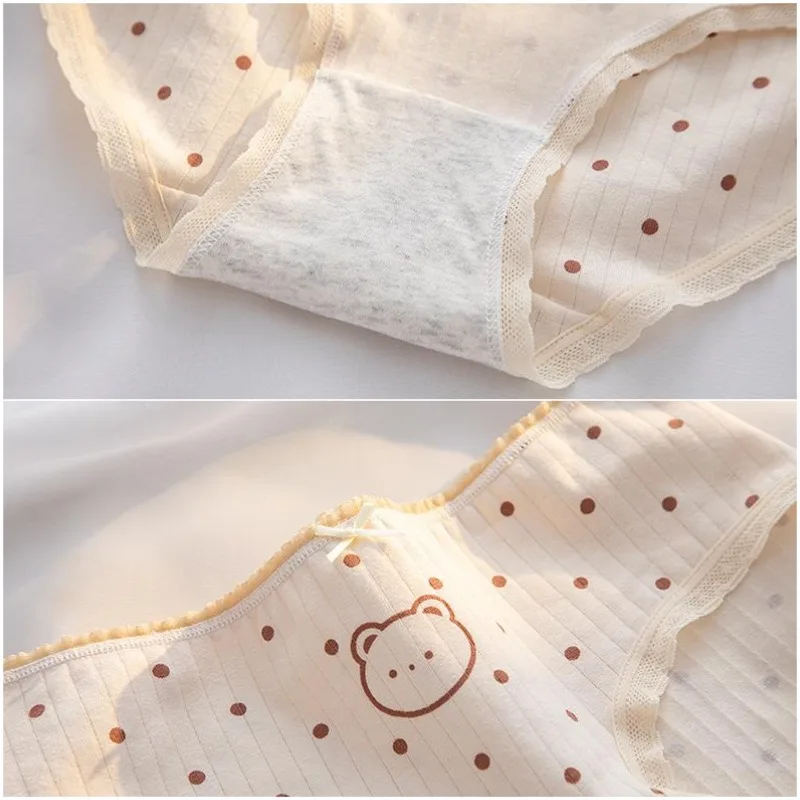 5 ชิ้น/เซ็ตการ์ตูนหมีน่ารักผ้าฝ้ายผู้หญิงกางเกง Breathable ชุดชั้นในกางเกงกลางเอวนุ่มหญิง Intimates ชุดชั้นในเซ็กซี่