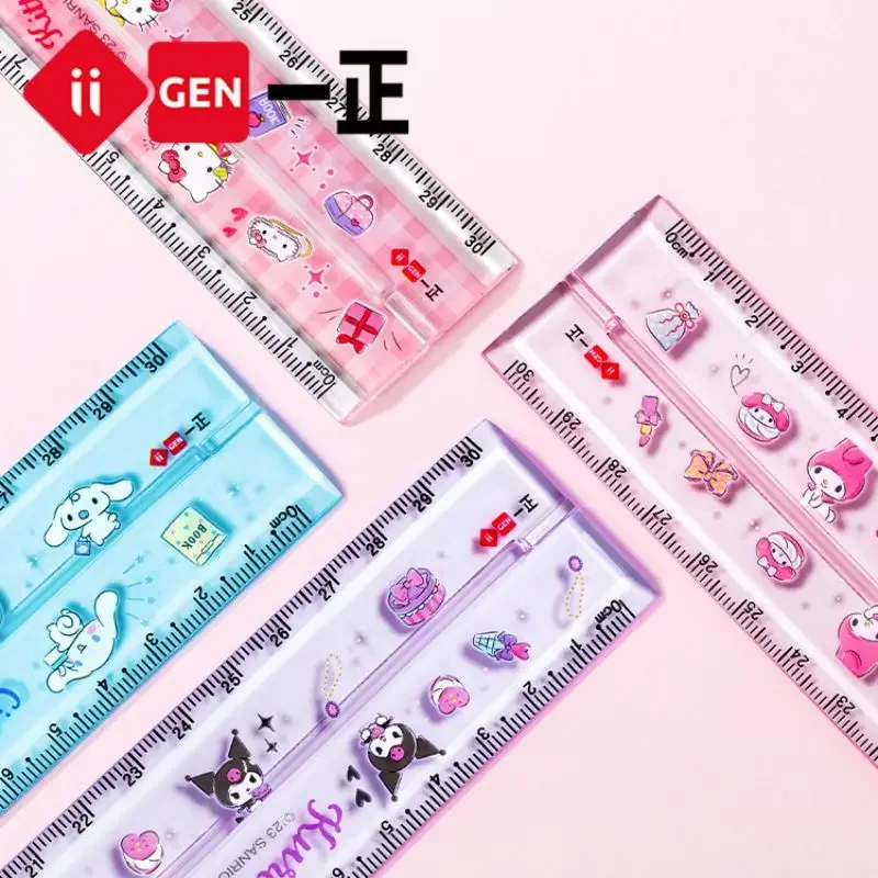 1pcs Sanrio Kuromi Image Rotating Folding Ruler 30cm Cartoon Children's Primary School Student Multi functional Ruler Stationery