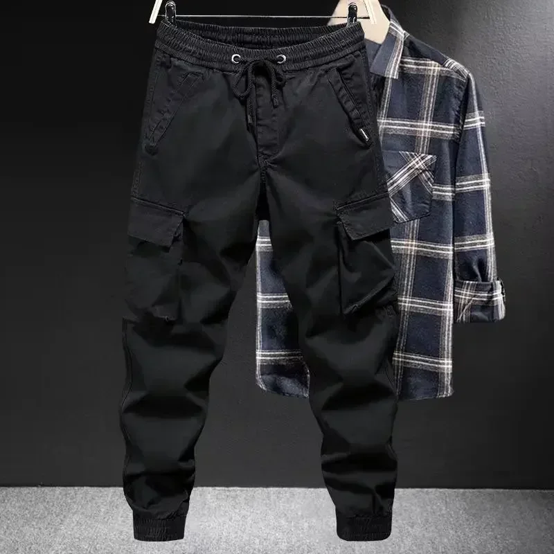 Trendy Brand Casual Cargo Pants Men's Loose Fit Solid Color Cargo Pants American Style Casual for Spring Autumn