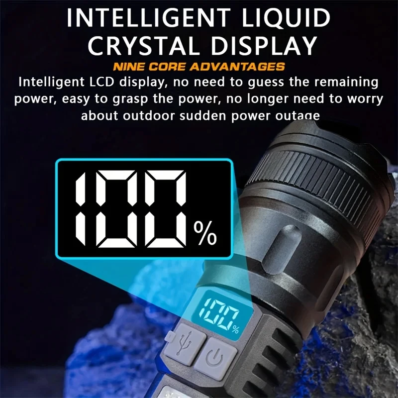 Linterna LED recargable de alta potencia linterna muy fuerte con antorcha de luz lateral para acampar al aire libre senderismo pesca