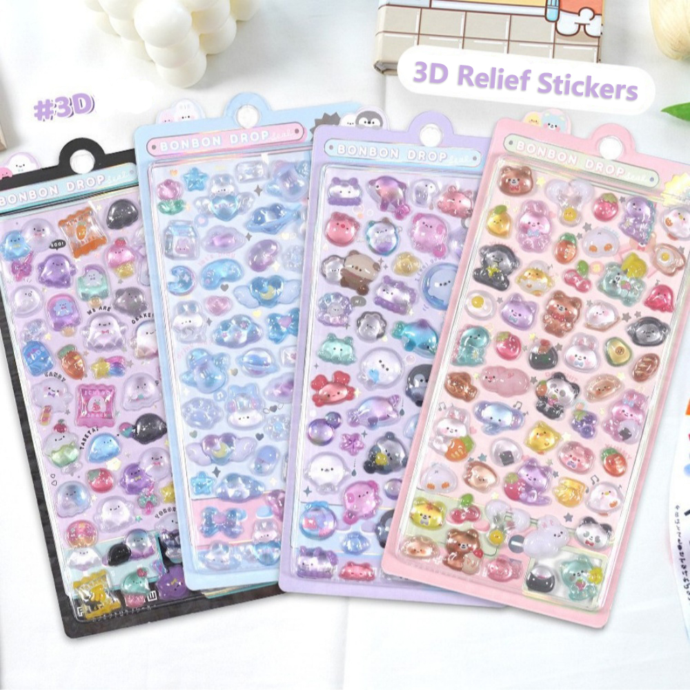 Creative Drop 3D Relief Stickers Candy Ghost Rabbit DIY Crystal stickers Stationery Sticker Diary Decor waterproof Cute Stickers