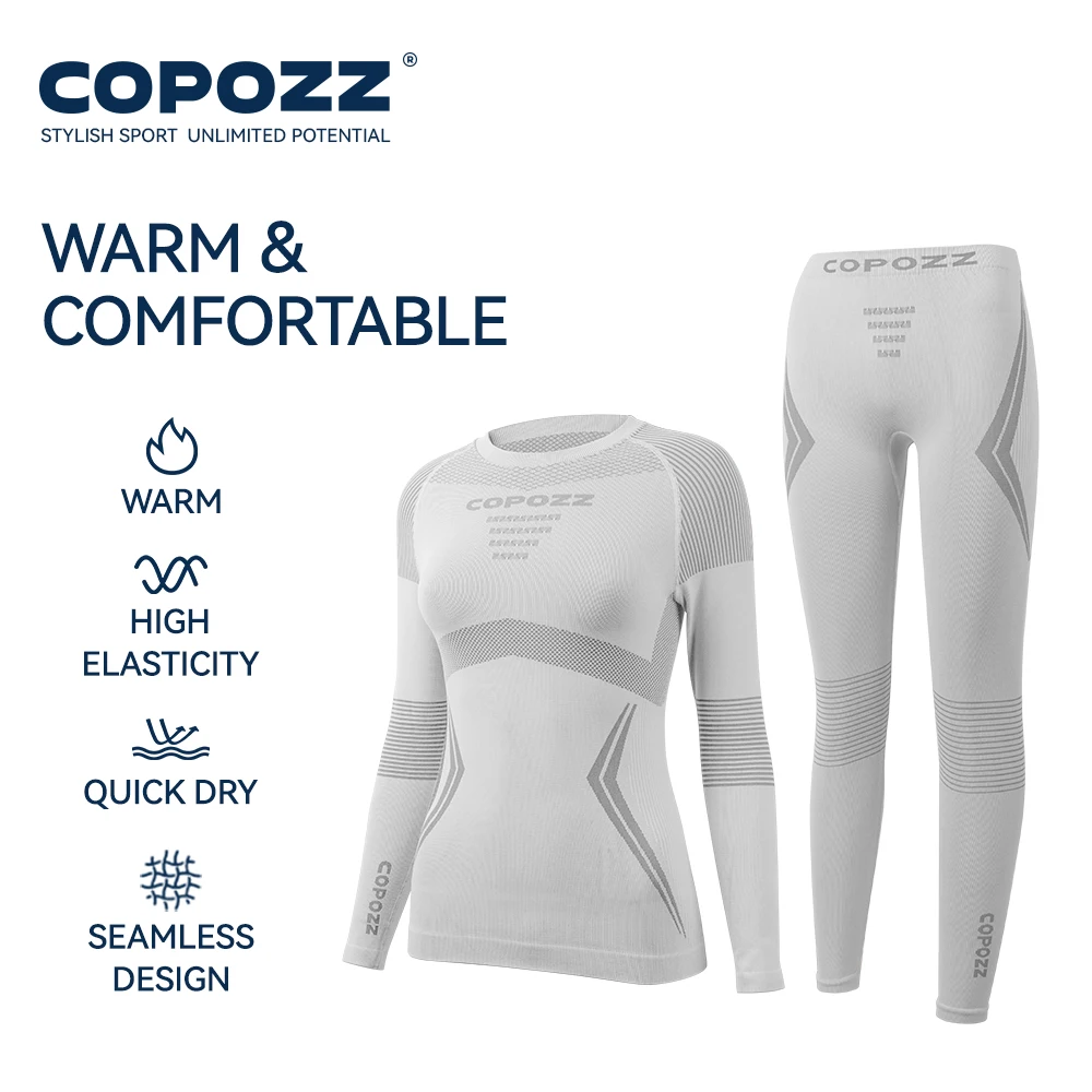 COPOZZ ผู้ชายผู้หญิงสกีชุดชั้นในชุดด่วนแห้งอเนกประสงค์การบีบอัดวอร์มแน่นสโนว์บอร์ดเสื้อและกางเกงผู้ใหญ่