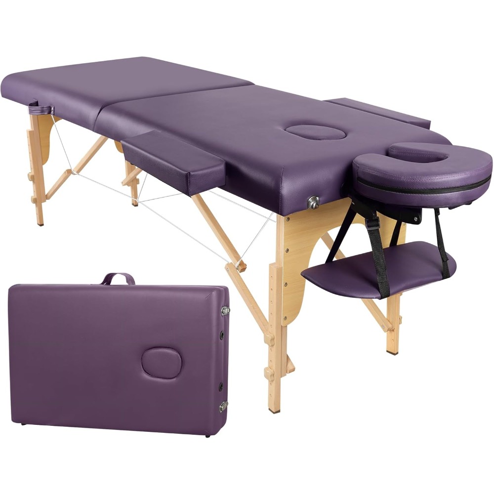 Mesa de masaje plegable, 2 zonas de madera, para fisioterapia y tatuajes