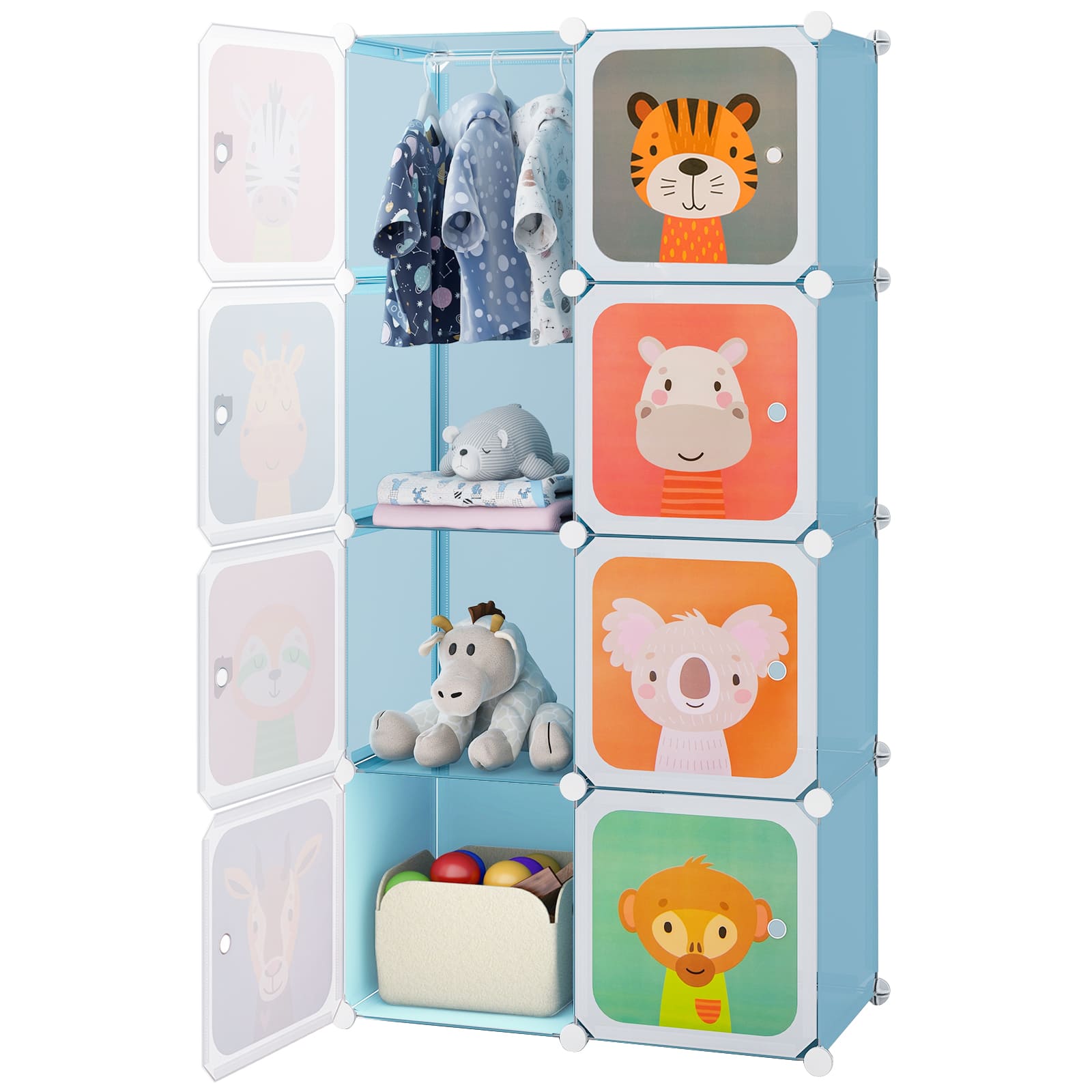 DORTALA Portable Kids Wardrobe 8-Cube Baby Closet Dresser-Blue