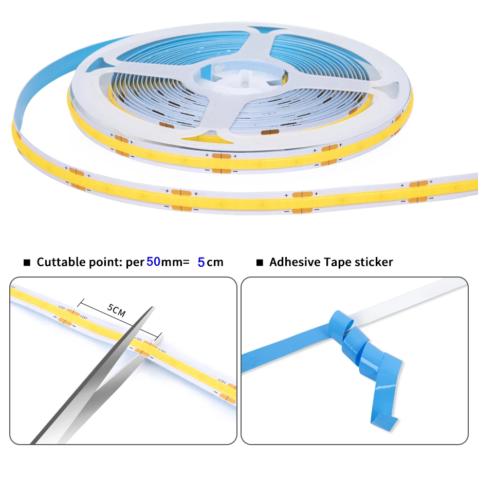 24V COB LED Strip with EU/US/AU/UK Plug Touch Dimmer Switch Adhesive Backing for Cabinets Shelf Closet Kitchen Lighting 1-6pcs