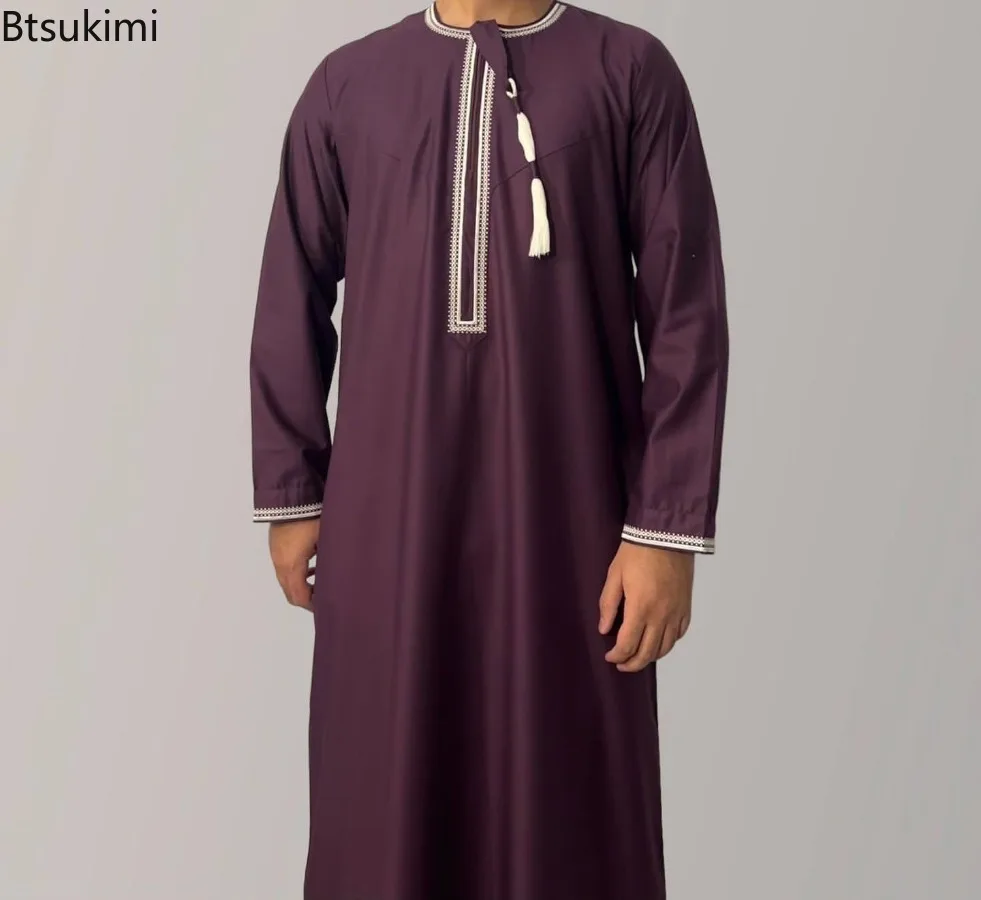 Novo 2025 masculino muçulmano abayas vestido de manga comprida pulôver kaftan robe masculino jubba thobe paquistão árabe saudita caftan roupas islâmicas